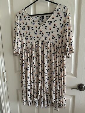 Versona Cream Leopard Print Dress with Purple and Orange Spots